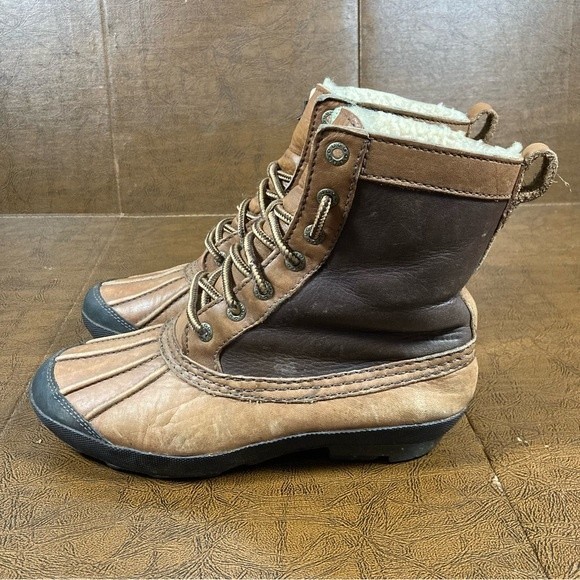 Ugg Goldeneye Duck Boots 2 Tone Brown Leather Shoes Event Waterproof, size 6 - Picture 3 of 10